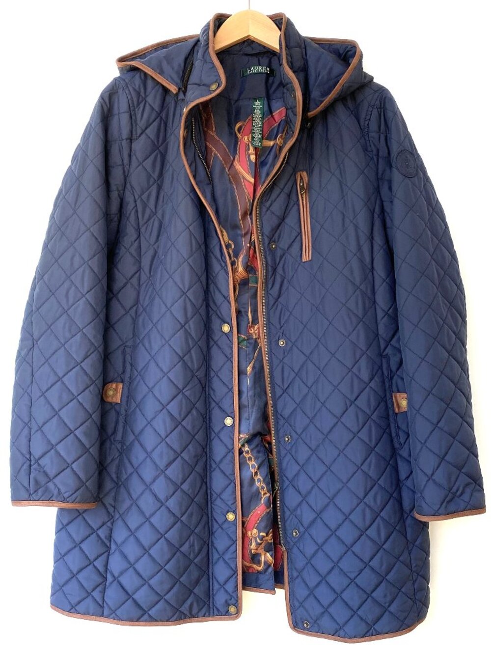 Lauren Ralph Lauren Diamond Quilted Navy Hooded Coat Barn Jacket Size L